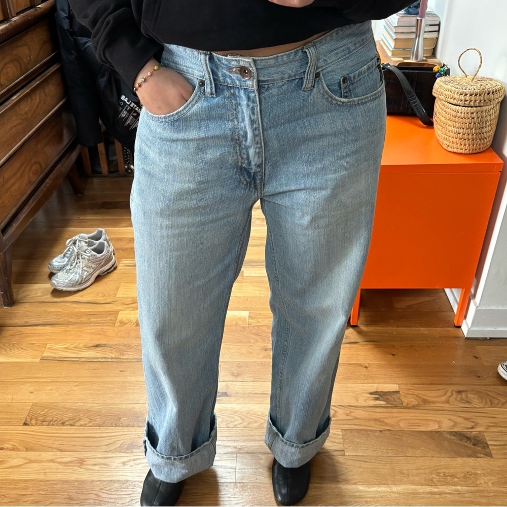 IRON Mid Rise Loose Straight Skater Jeans Light Blue Size 31/32 Y2K